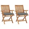 Garden Chairs In Solid Teak Wood with Grey Cushions - vidaXL