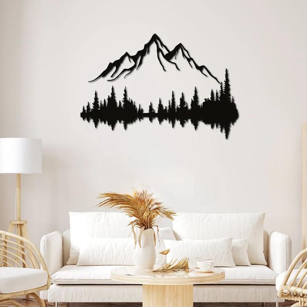 Декор для стен из металла с деревьями на холмах, горный лес, настенное искусство из металла, очаровательное украшение из леса с деревьями на холмах, горный лес