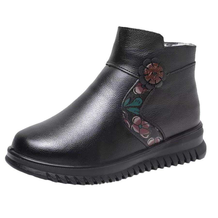 Зимние хлопковые туфли для мам, зимние бархатные теплые мягкие кожаные с толстым мехом, обувь для пожилых женщин, мягкая подошва, нескользящие бабушкины полусапожки