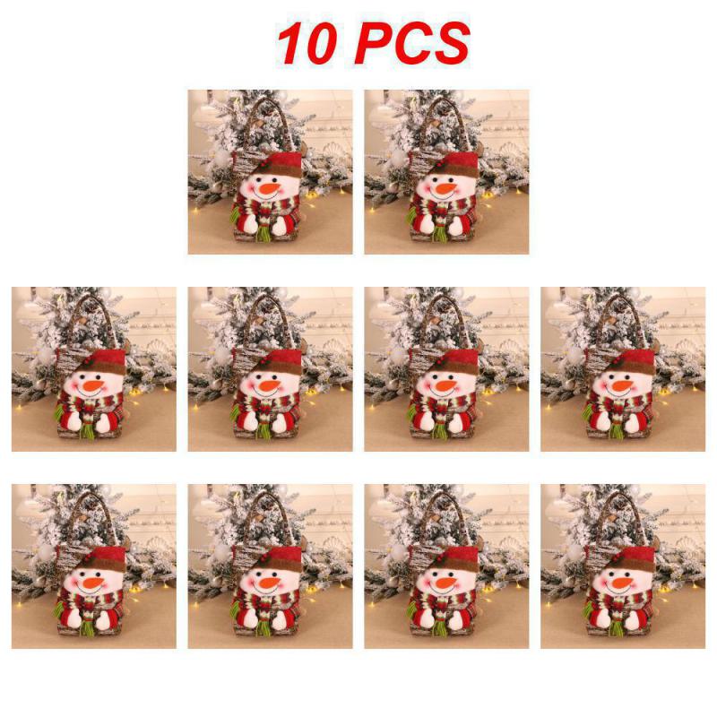 10Pcs Christmas Gift Bags Handbags Tote Bags Candy Bags Snowman Bear Gift Bags Storage Bags Christmas Decoration