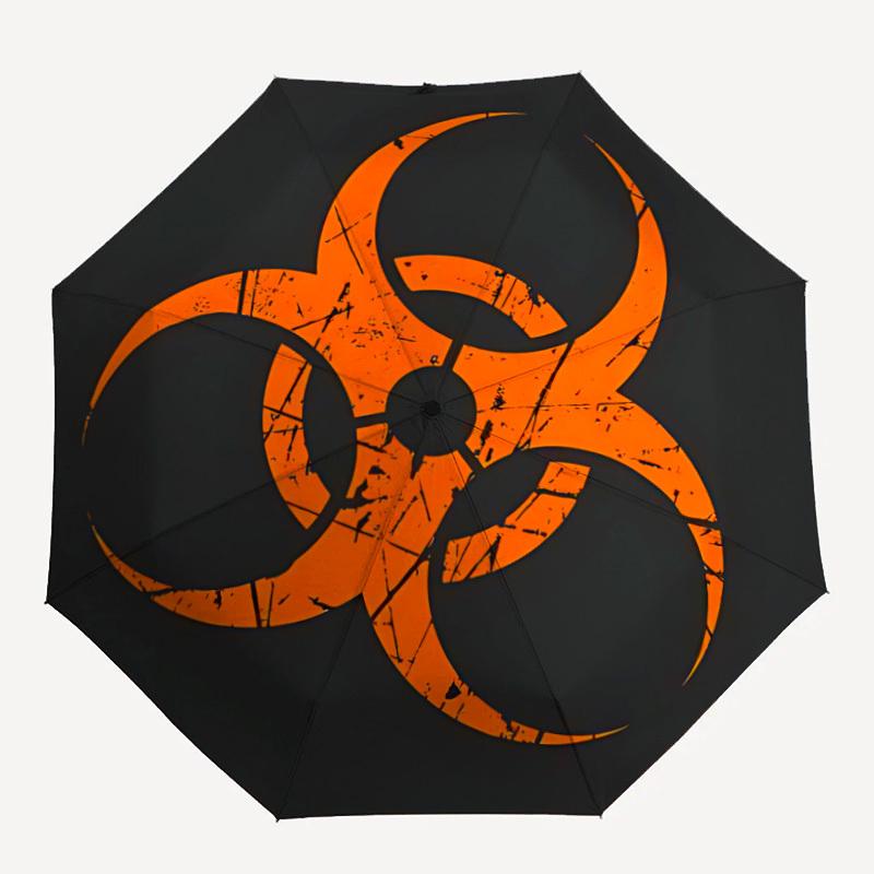 1pc Biohazard Symbol Automatic Folding Umbrella, 8 Ribs for All-Season Use, Portable for Travel & Outdoor Activities083