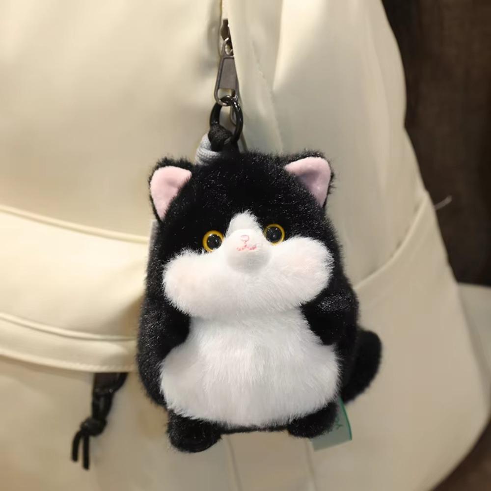Soft Material Cat Plush Pendant Round Shape Plush Cat Keychain Cat Plush Keychain Backpack Decor