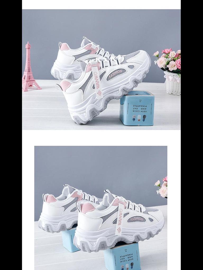 Korean Daddy Women's Mesh Sports Shoes, Spring/Autumn 2024, Height-Boosting Casual Sneakers for Students (Q7811)