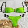 2Pcs/Set Women Bikini Set Sling Bandeau Padded Bra Wrinkle Texture Briefs Set Patchwork