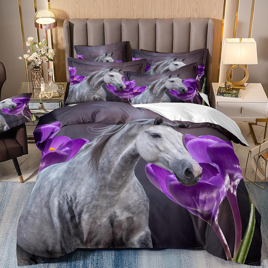 Лошадь Трехпредметный Цветок 3D Цифровая Печать Пододеяльник Простыня Наволочка Комплект Постельного Белья