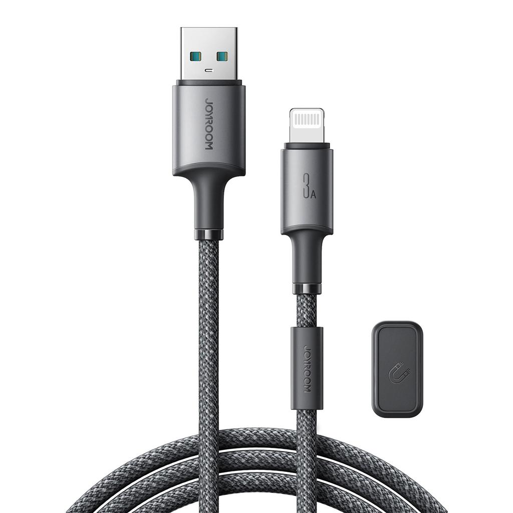 USB-A - iPhone Lightning cable with magnetic holder organizer 1.2m - gray