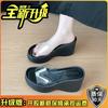 Transparent Slippers with High Heels and Thick Soles for Women's Outer Wear, Summer 2025 New Muffin Heightening Slope Heel Beach Sandals