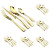 24Pcs Gold Dinnerware Set 18/10 Stainless Steel Tableware Steak Knife Fork Tea Spoon Flatware Silverware Luxury Cutlery Set Gift