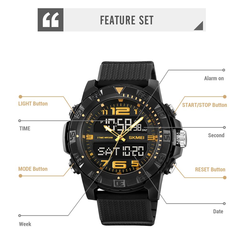 Skmei Япония Цифровой механизм 3 Time Countdown Спортивные часы Мужские Подсветка 5Bar Водонепроницаемые Секундомер Дата неделя Наручные часы