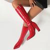 Черные, красные, ковбойские сапоги, женские, высокие, до колена, с острым носком, розовые, на блочном каблуке, зимняя обувь для вечеринок, женская обувь, большой размер
