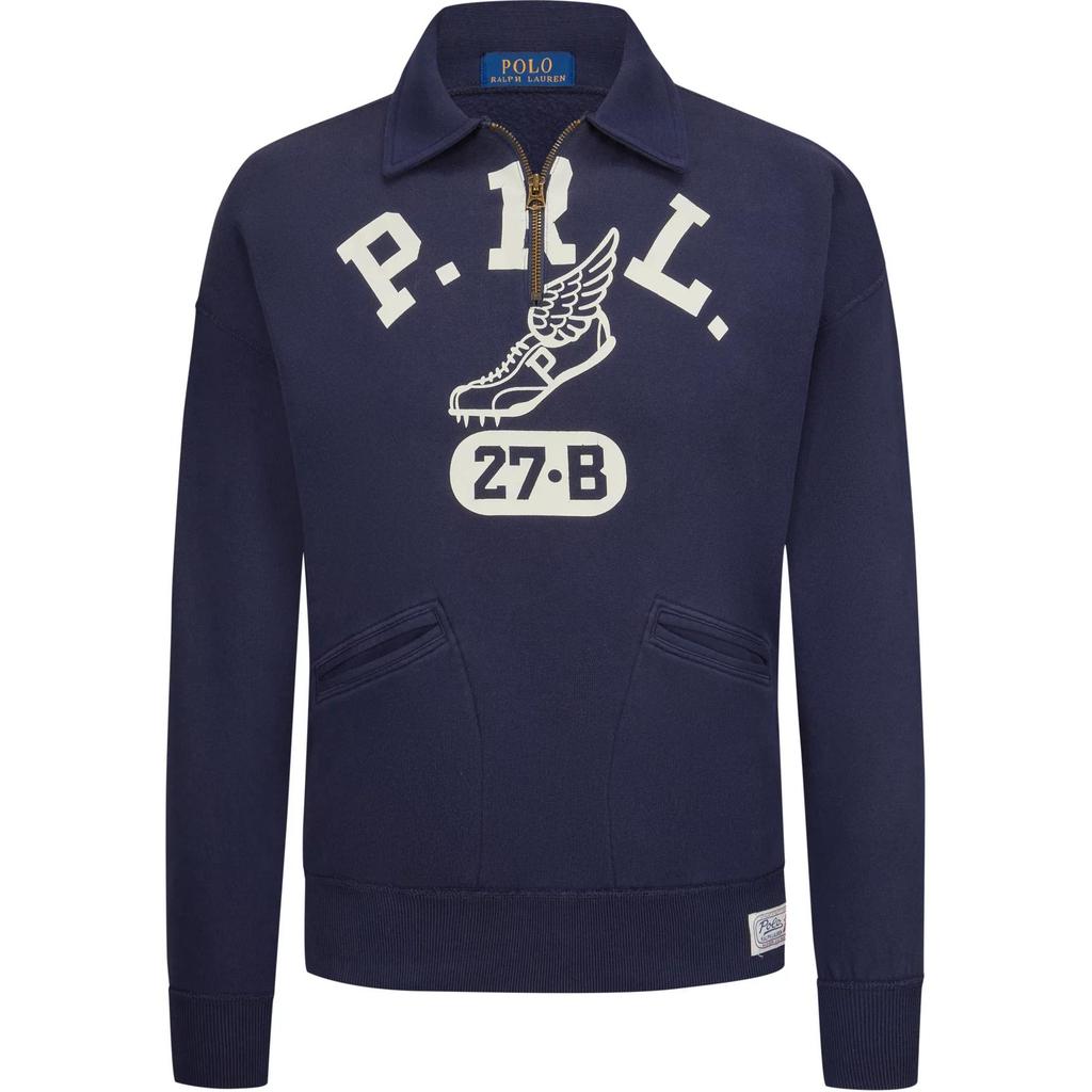Polo Ralph Lauren Polo Logo Print Zip Long Sleeve Polo Shirt Men Tops Blue 710964985-001