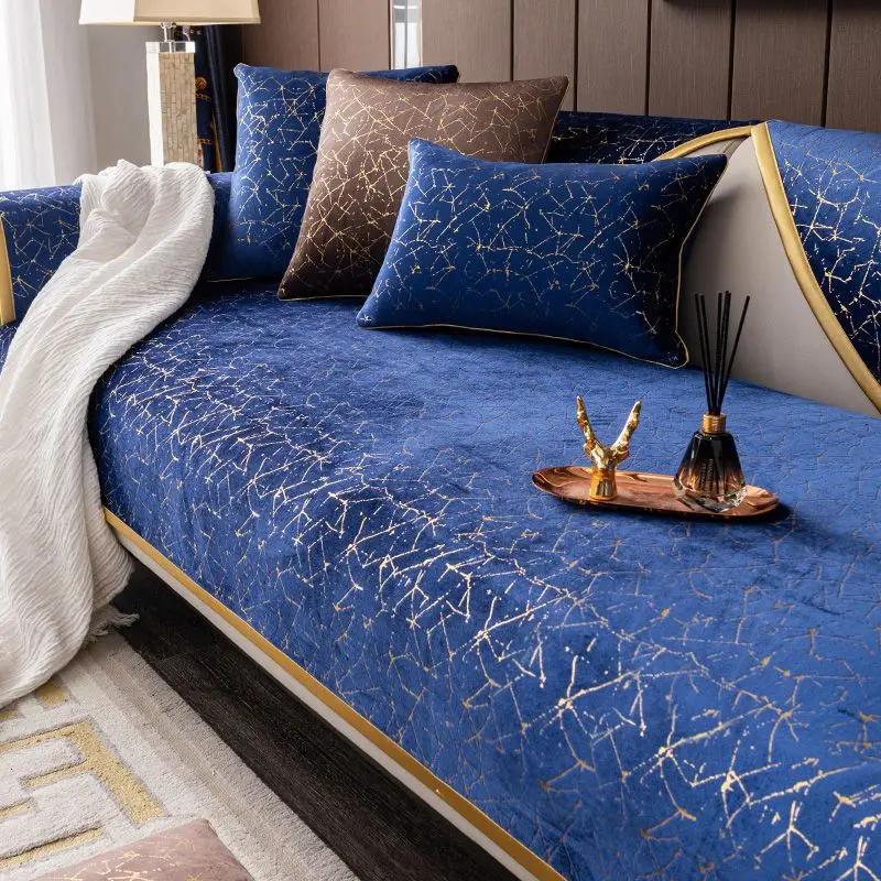 Gold Edged Leather Universal Sofa Cover Modern High-grade Sofa Cushion Non-slip Anti Chair Pad Satin Edging Recliner Cover Towel