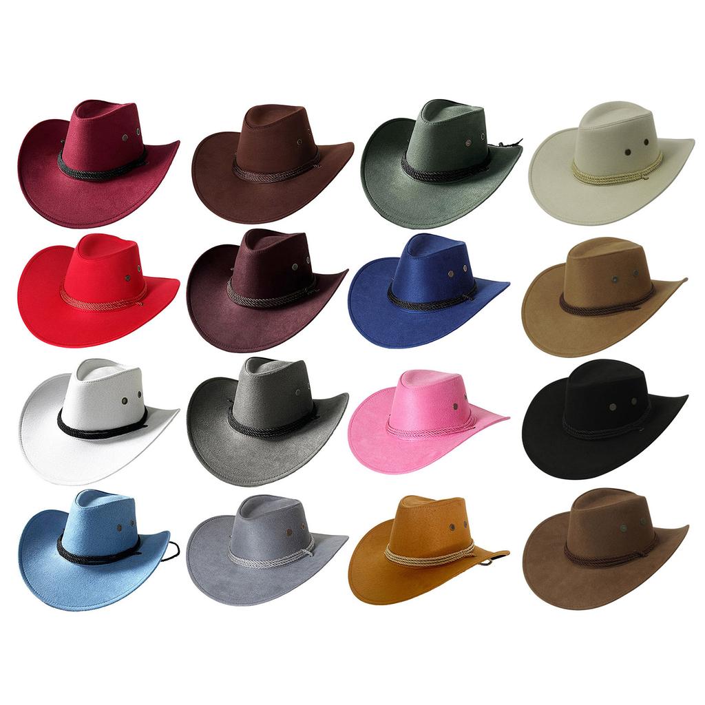 Men's Classic Cowboy Hat Western Cowboy Hat Outdoor Sun Hat Adjustable Drawstring Felt Hat