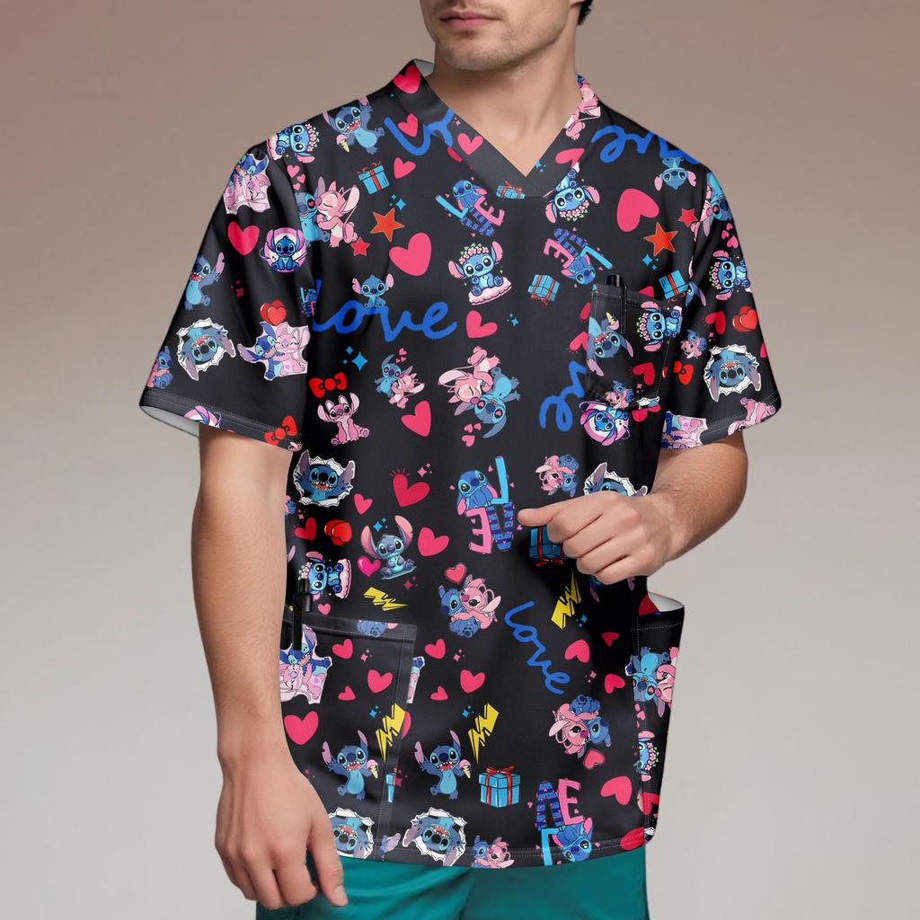 Мужской топ с коротким рукавом и V-образным вырезом с принтом нагрудного кармана