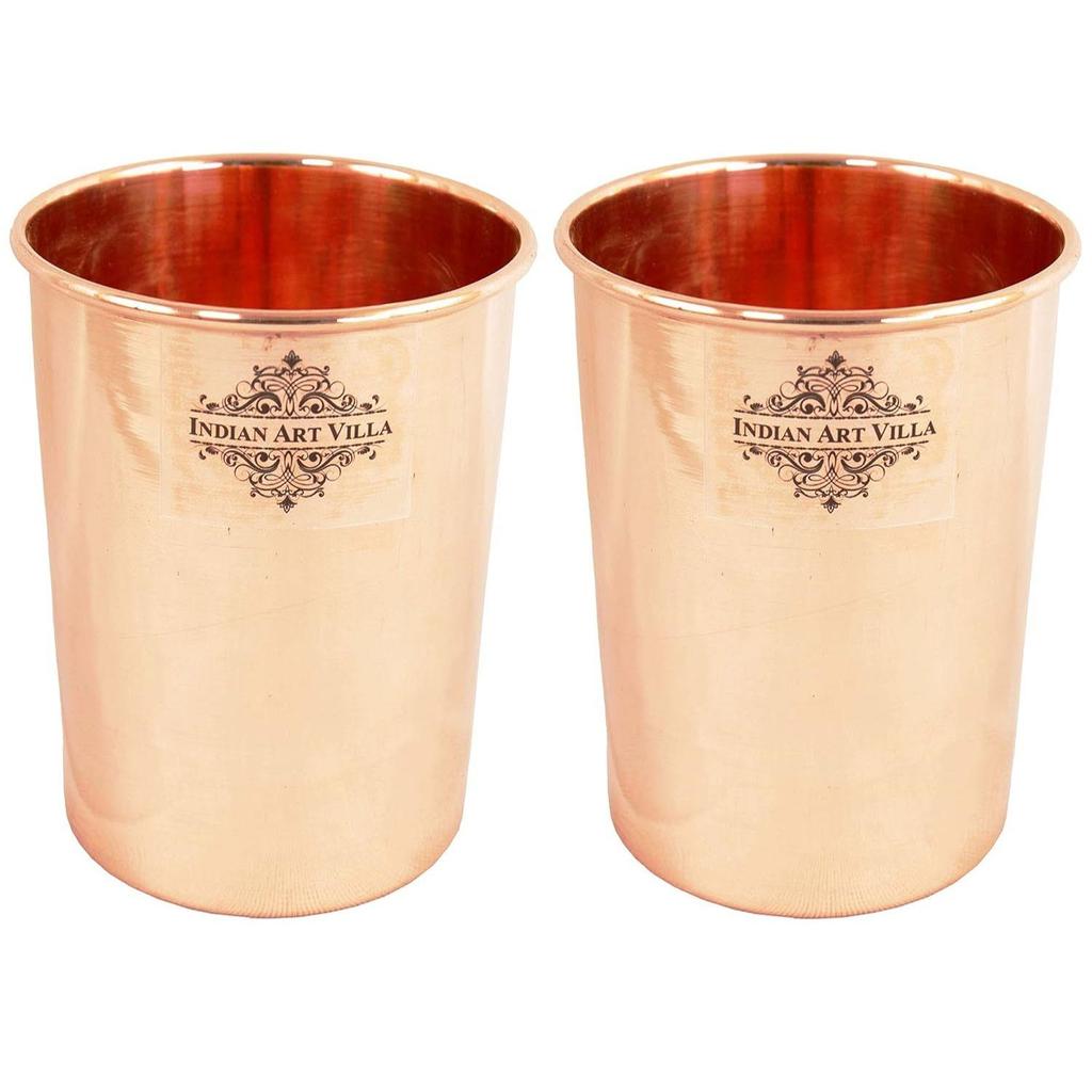Подарочный набор медной посуды простого дизайна с глянцевой отделкой 1 бутылка и 2 стакана с подарочной коробкой, подарочный товар на Дивали, бутылка - 750 мл и стакан - 300 мл