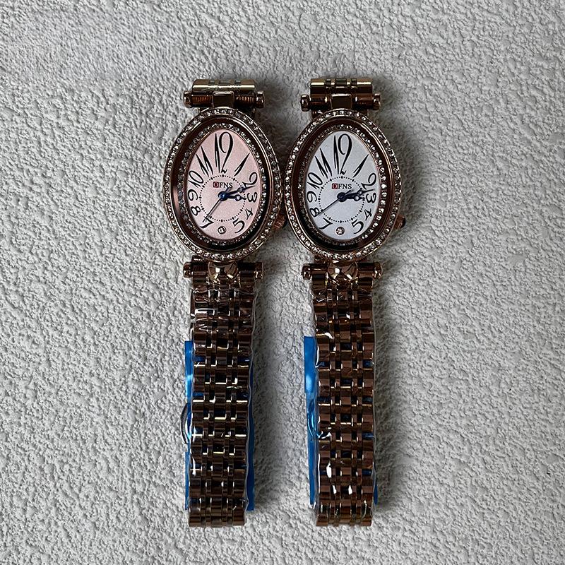 Часы Water Drop Type Retro Light Luxury High-end Водонепроницаемые кварцевые часы Oval Fashion Diamond-Incrinkled Womens Watch