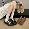 Sheepskin Version~ Genuine Leather Retro Round Head Shallow Mouth Single Shoes Women's French Ballet Shoes with Skirt Mary Jane Shoes