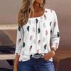 Жен. Футболка Футболка С принтом Пуговицы Рукав 3/4 Повседневные Выходные Мода Классический Классический Верх