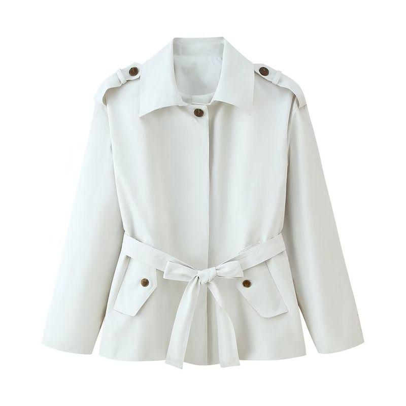 Za Autumn and Winter New Arrivals Women's Clothing Zr European and American Style Belted Lapel Solid Color Loose Pocket Short Trench Coat