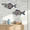 Nautical Hanging Ornaments 2Pcs Mediterranean Style Wooden Fish Wall Hanging, Hollow Skeleton Coastal Living Room Decor Decor, Vintage Ornament