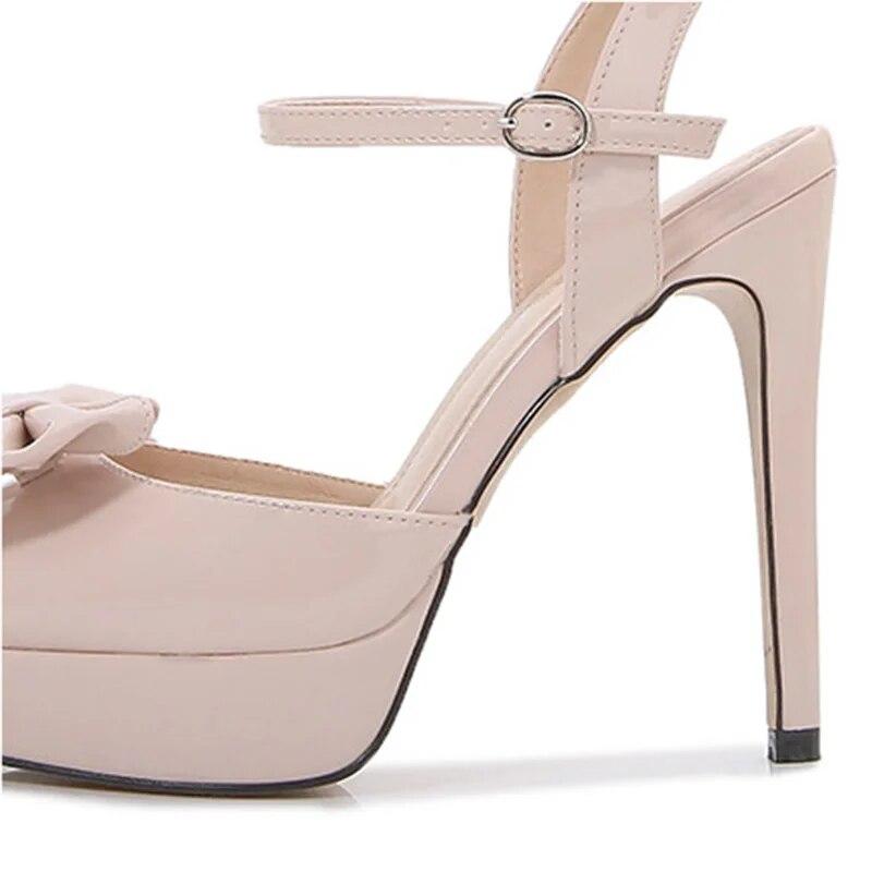 Женские туфли на шпильке, пикантные модные сандалии с острым носком и бантом, каблук 12 см, платформа 2,5 см WZ