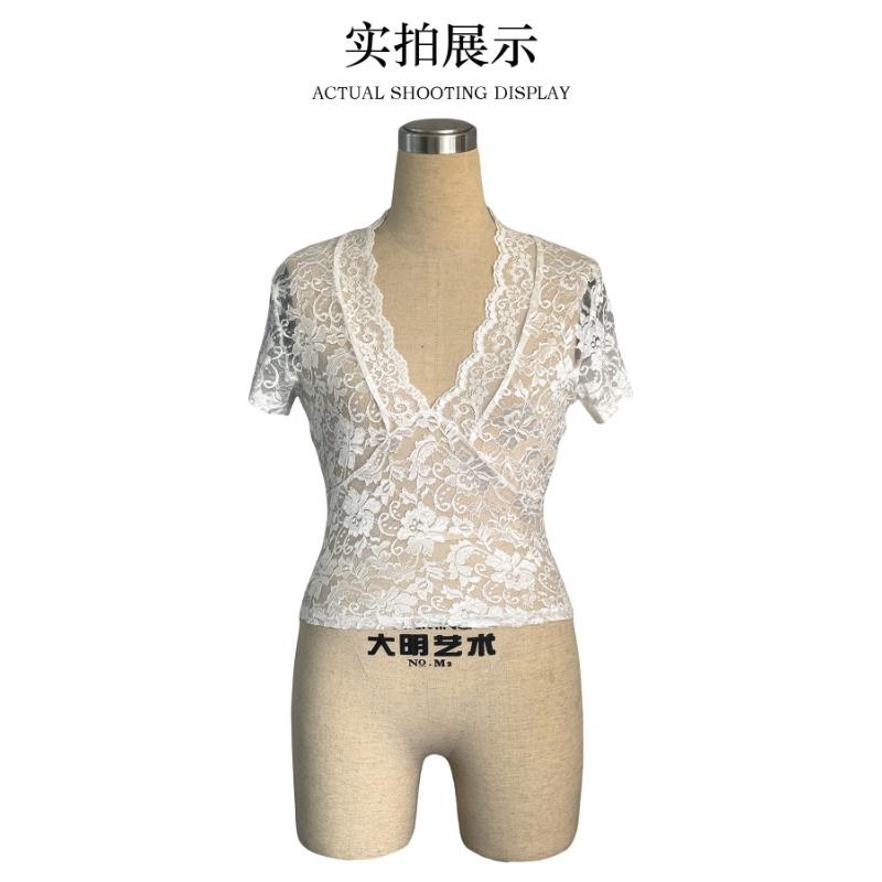 Women S Elegant Lace Short Sleeve Slim Fit Top Sexy Pure Desire Style Summer