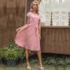 Women's Summer Mid -long Skirt Short -sleeved Lace -up Rolle Dot Fold Dress