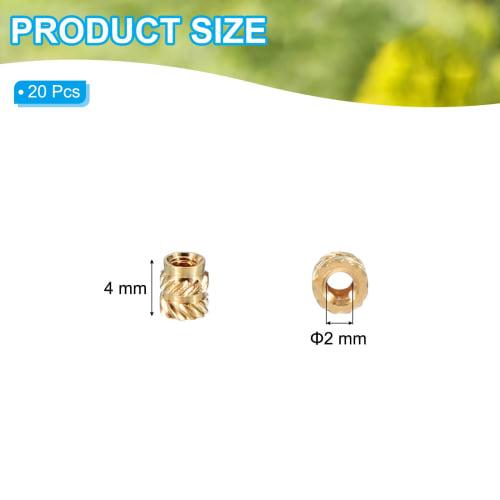 PATIKIL Brass Insert Nuts, M2x4mm, Thread Conversion Adapter for Furniture, Woodworking, DIY Joints, and Repairs, 20 Pieces