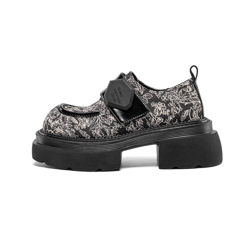 Women‘s British Style Leather Shoes 2024 Spring and Autumn Loafer Shoes Heightened Thick Bottom Platform Lace-up Shoes Women