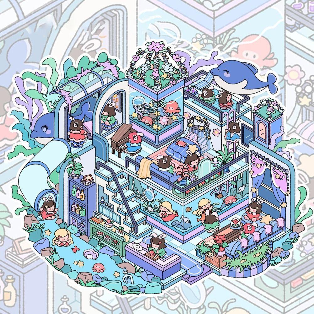 Наклейка 3D-пейзаж с наслоением и наклеиванием, ПЭТ, наклейка со сценой домика, склеивающиеся наклейки для дневника, детская игрушка