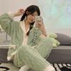Qishki Ayollar Pijama To'plami Flis Issiq Uzun Yengli Ayollar 2 Bo'lak Uy Kiyimi Shimli Pastga Qaytadigan Yoqali Qalin Pijama Kostyumi Ayollar uchun