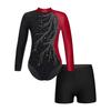 Girls Long Sleeve Gymnastics Leotard Unitard with Shorts 2 Piece Outfits Ballet Dance Bodysuit Biketard Dancewear