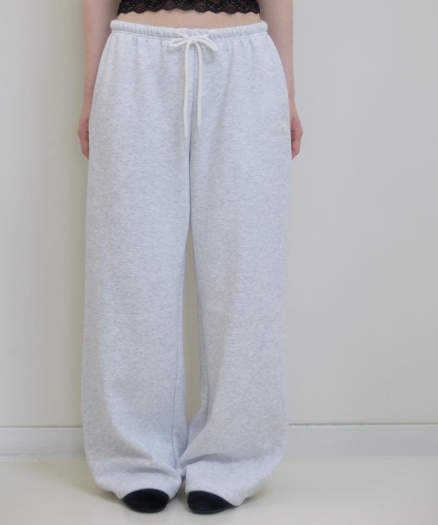 ROSEFRANTZ Rose Embroidery Wide Sweatpants [White Melange]