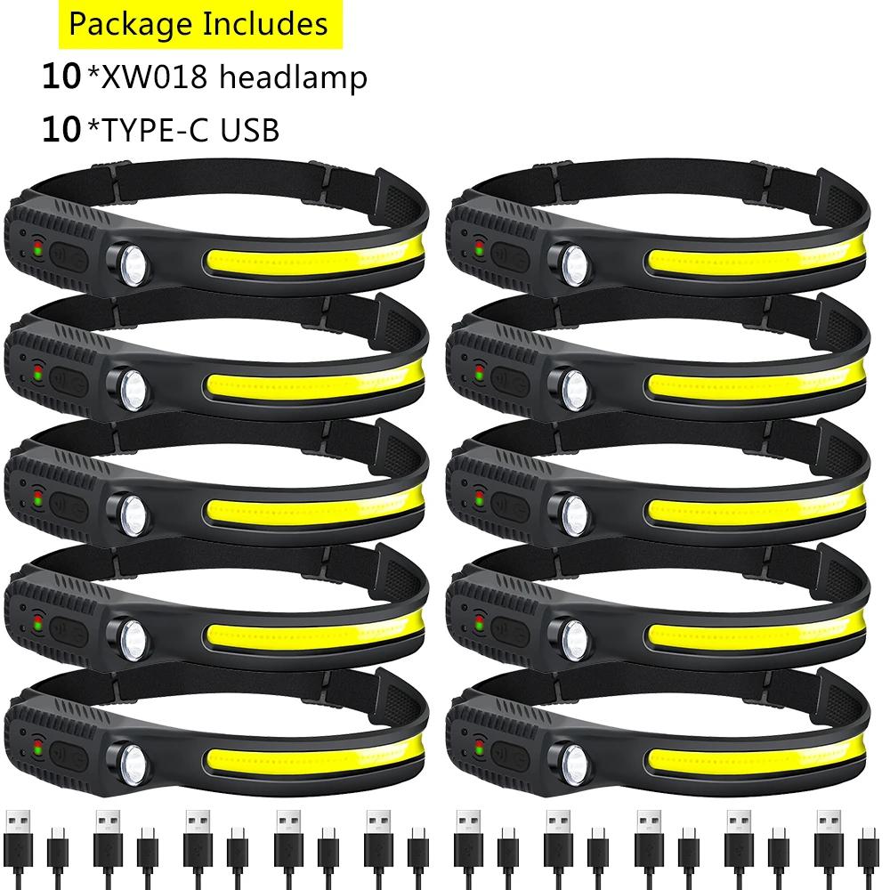 Индукционный налобный фонарь COB LED Сенсорный налобный фонарь Фонарик со встроенным аккумулятором USB Перезаряжаемый налобный фонарь 5 режимов освещения Фара