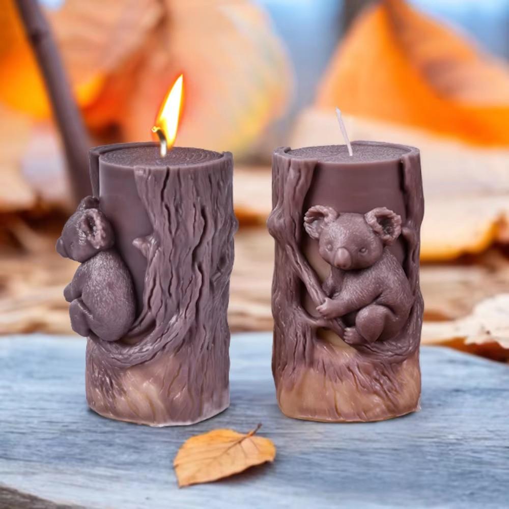 Koala Stump Shape Silicone Candle Molds Pinecone Squirrel Pillar Resin Making Animal Bear Gypsum Moulds Leaf Tree Cylinder Gifts