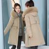 Женская куртка парка средней длины с хлопковой подкладкой, Куртка с хлопковой подкладкой, Зимняя куртка с плюшевой подкладкой, Куртка с меховым воротником