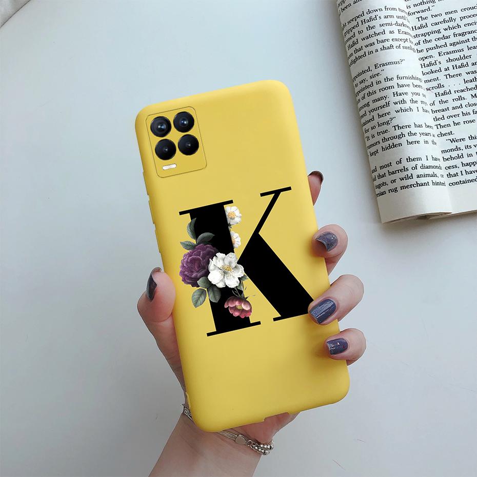 For Realme 8 Pro Case Silicon Soft Letter Monogram Flowers Phone back cover For Oppo Realme8 4G RMX3085 Realme 8 Pro Bumper Case