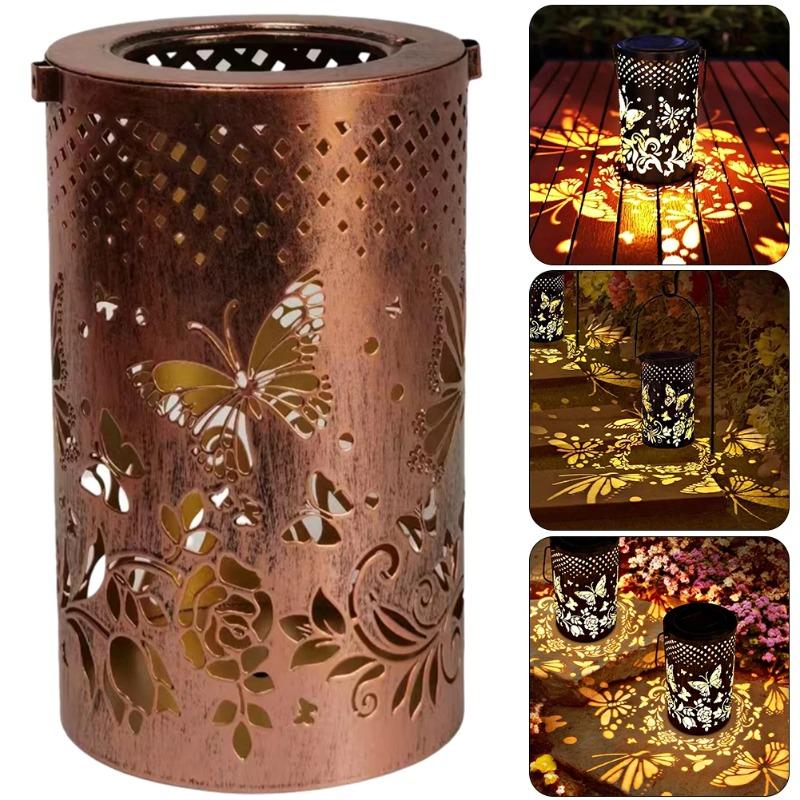 Butterfly Solar Outdoor Lantern Projection Solar Garden Light IP65 Waterproof Solar Hanging Lantern Light for Patio Lawn Pathway