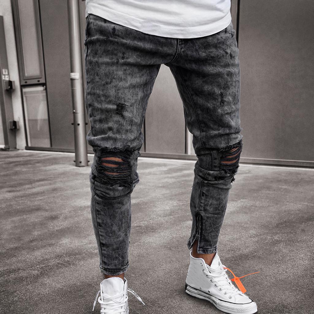 Mens Skinny Stretch Denim Pants Distressed Ripped Freyed Slim Fit Jeans Trousers