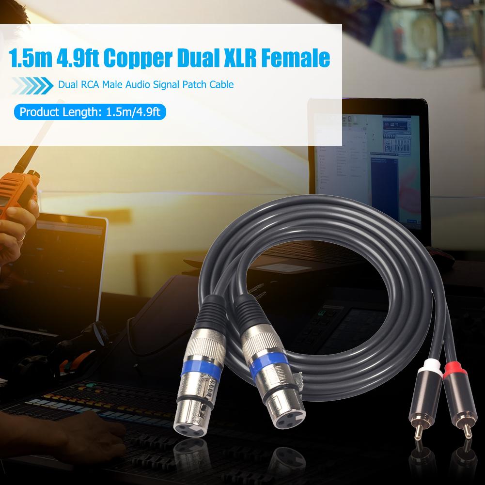 Dual RCA to Dual XLR 3Pin Female Audio Adapter Cable Metal Gold-plated Wire Cord