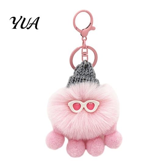 Fluffy Octopus Keychain Plush Keychain, Fuzzy Stuffed Sea Animal Bag Charm, Hanging Charm Knit Hat with Keyring for Backpacks and Handbags Small