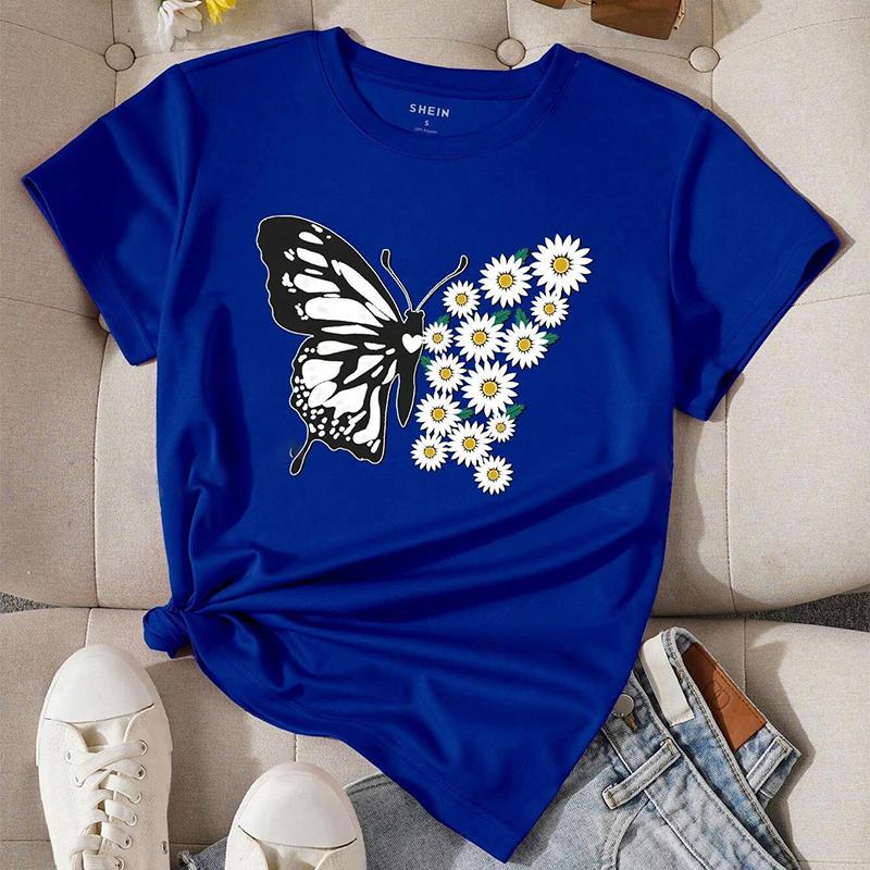 Fashion Women Animal Butterfly Print T Shirt Funny Casual O-neck Short Sleeves T-shirt Summer Female Tee Shirt