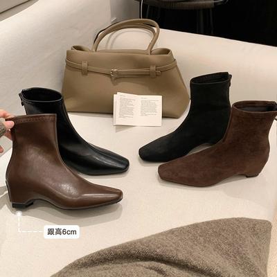 Зима новый высокий см классический маленький квадратный носок универсальные задняя молния тонкие короткие ботинки женские