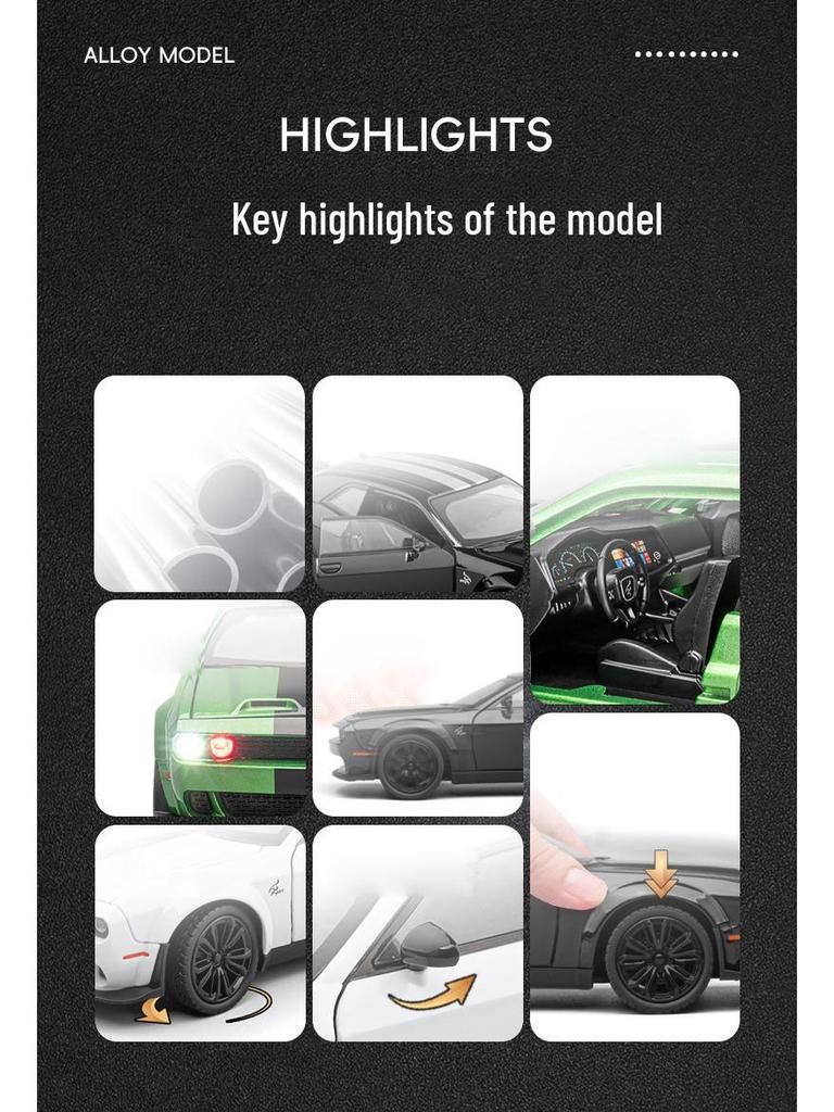 Цзяе 1:22 Dodge Hellcat Demon Eye Модель легкосплавного автомобиля со звуком, светом и инерционными амортизаторами на всех четырех колесах