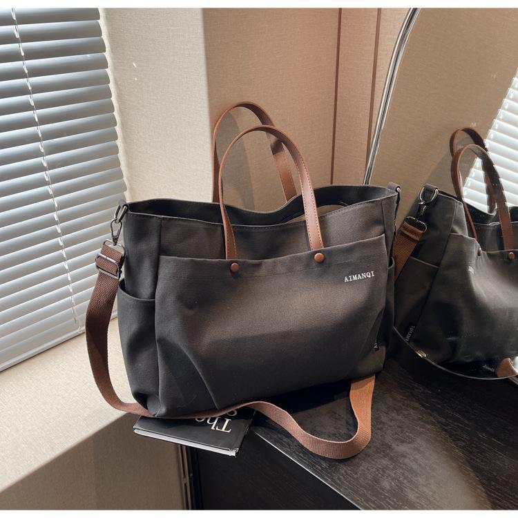 Большая вместительная повседневная сумка-тоут из холста женская сумка 2024 года новая универсальная сумка для поездок на работу простая сумка-мессенджер