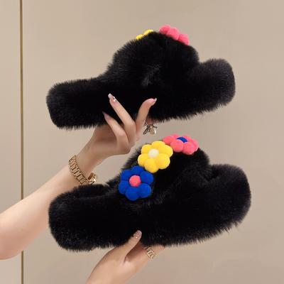 Милые цветочные пушистые тапочки женские на толстой подошве 2025 года осень-зима новые домашние теплые нескользящие односложные хлопковые швабры для леди