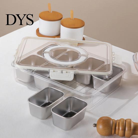 Compartment Snack Box for Office Lunch Snackle Container, Stainless Steel Divided Serving Tray with Lid & Handle, 8 Large Compartments Fruit