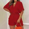 Ladies' Loose And Comfortable Summer V-neck Jumpsuit With A Drawstring