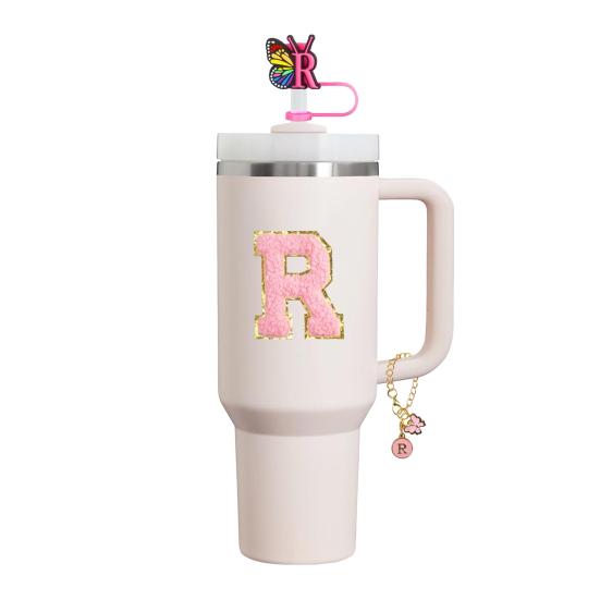 Набор аксессуаров для чашек из 9 шт., стакан для чашек емкостью 30 унций и 40 унций, инициалы, украшения, силиконовые соломенные колпачки, подвески с буквами, водонепроницаемые пробки, ручка, наклейка-подвеска