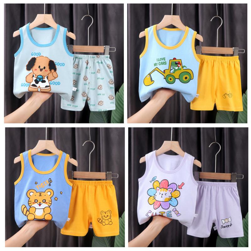 Kids Vest Set Summer Cotton Girls and Boys Vest + Shorts Set